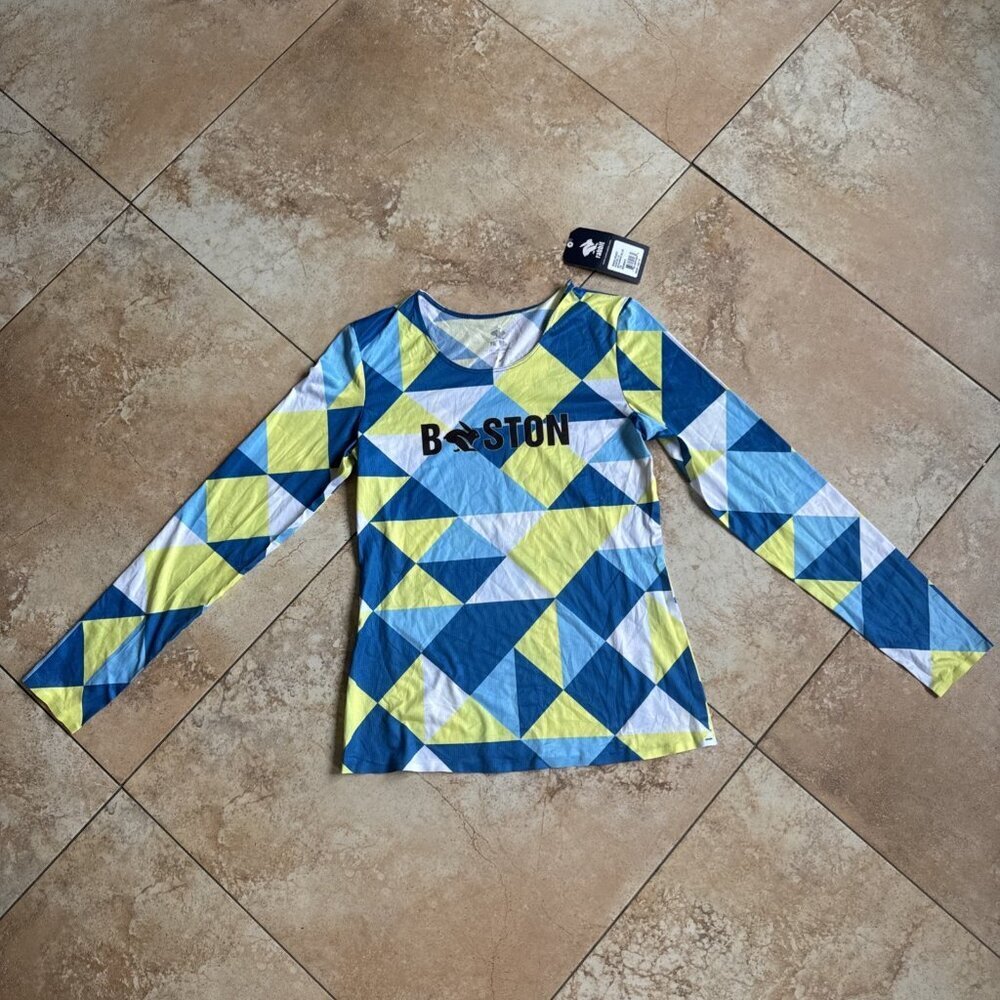 Rabbit Running Long Sleeve Top Boston Marathon Mykonos Blue Yellow Size Xs Women